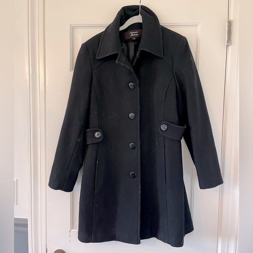 Stephanie Matthews black wool pea coat